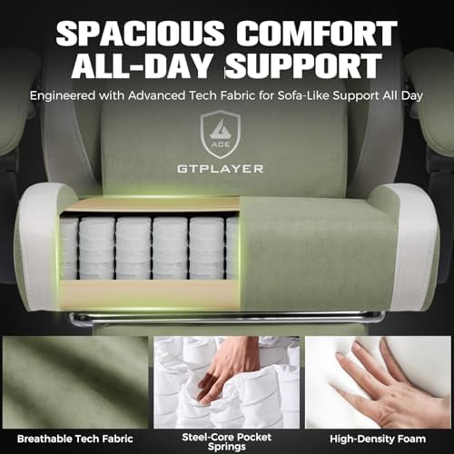 GTPLAYER Gaming Chair, Ergonomic Computer Chair with Footrest and Lumbar Support, High Back Recliner Chair 350lbs, Height Adjustable for Home Office, Green