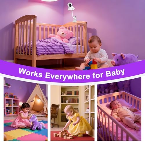 Baby Monitor Mount - Universal Adjustable Monitor Flex Stand for Hello Baby, Nanit Pro, Infant Optics, VTech & Most Baby Monitors - Detachable Arm Camera Clip Mount with Cute Stickers for Crib