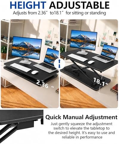 Standing Desk Converter Adjustable, 25.16" x 15.75" Sit Stand Desk Riser