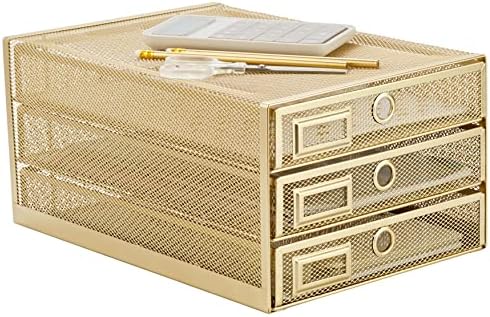 Annova Desk Organizer Wire Mesh 3 Tier Sliding Drawers Paper Sorter/Multifunctional/Premium Solid Construction for Letters, Documents, Mail, Files, Paper, Kids' Art Supplies (Gold)