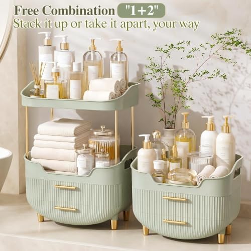 caktraie 4-Tier Makeup Organizer Bathroom Countertop Storage Green