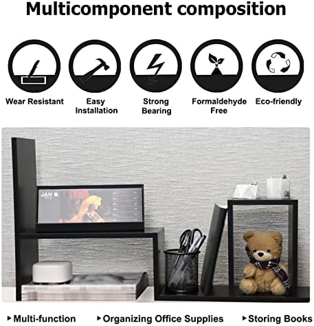 MASAKA B&W - Kawaii Storage Desktop Organizer for Your Desk Space, Double H Plants Display Shelf, Home Office Storage Rack Adjustable Stackable for Office, Dormitory (Black*02)