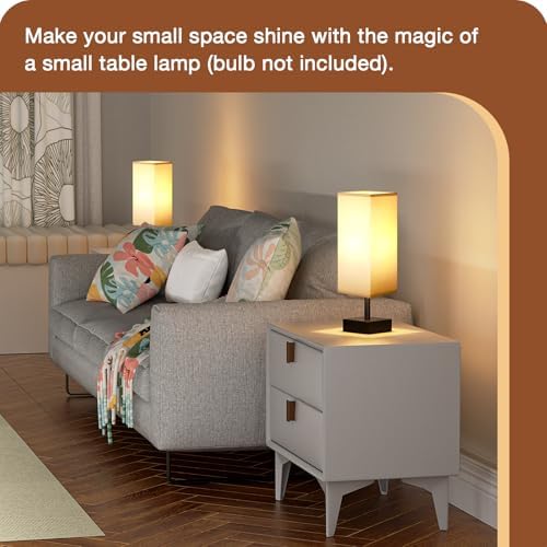 aooshine Small Bedside Table Lamp for Bedroom - Square Grey Fabric Shade