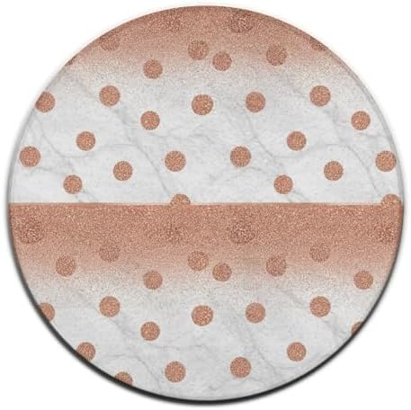 Large Machine Washable Circular Rugs, Home Decor Round Mat for Living Room Sofa Office Modern Rose Gold Pink Glitter Dots White Marble, 60inch