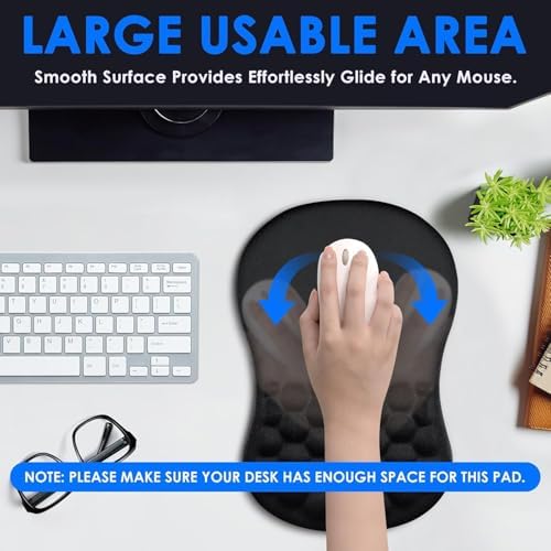 Ergonomic Massage Design Mouse Pad for Pain Reliefmouse Pads for Desk, Memory Foam Non-Slip PU Base Gel Mouse pad Mouse Pads for Wireless Mouse(12x8 Inch, Black)