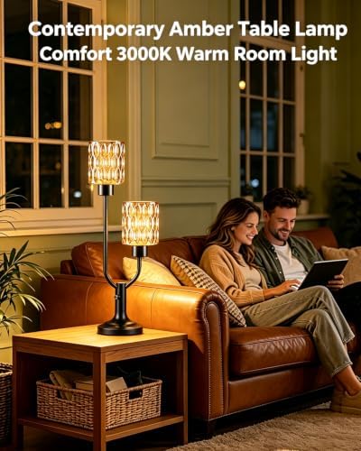 Lightdot Nightstand Lamps Set of 2 Vintage Amber Glass Table Lamp Dimmable