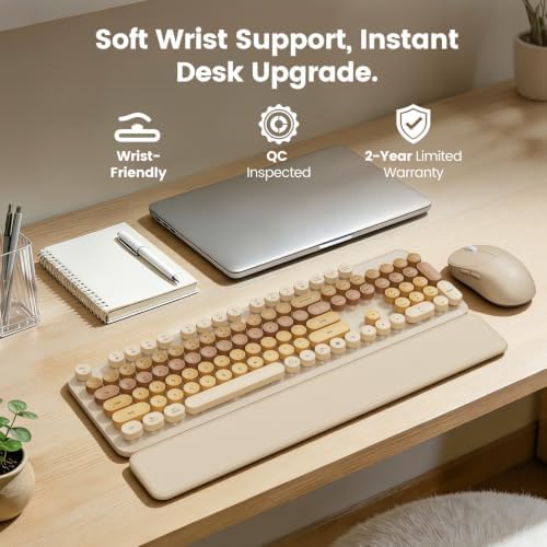 Wireless Keyboard and Mouse Combo, Magnetic Soft-Touch Wrist Rest, Beige