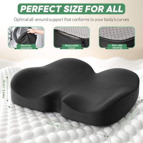 Benazcap Memory Foam Seat Cushion, Ergonomic Office Chair Pressure Relief
