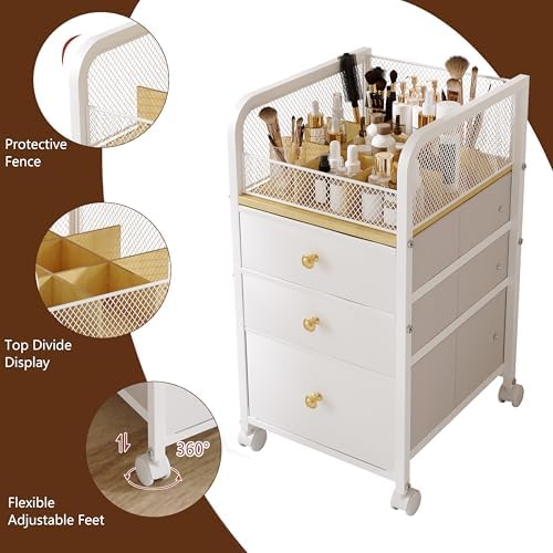 Rolling Makeup Organizer Cart with Drawers Under Desk Storage for Vanity