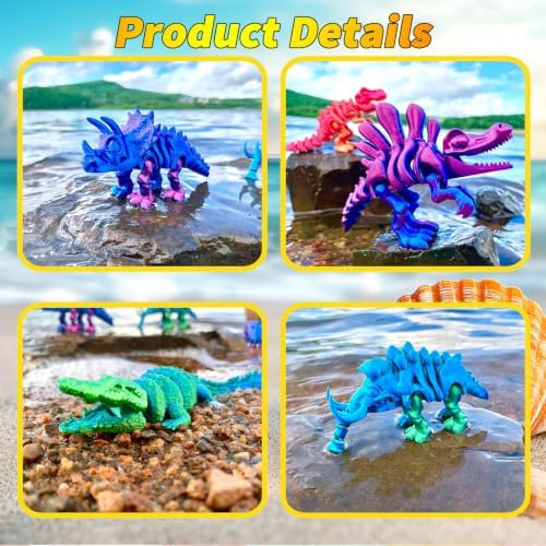 6pcs 3D Printed Dinosaur Skeletons,Snake Flexible，Articulated T-Rex Fidget Toys,Large,3D Printed Animals,Desk Toy，Easter Eggs Basket Stuffers,Toys for Boys Kids Teen Girl 4-6 8-12