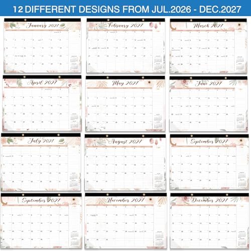 2026-2027 Desk Calendar - 18 Month Desk Calendar 2026-2027, Jul 2026 - Dec 2027, 17" x 12", Large Monthly Desktop Calendar with Daily Blocks, Thick Paper, Corner Protectors - Floral (2 Stickers Included)