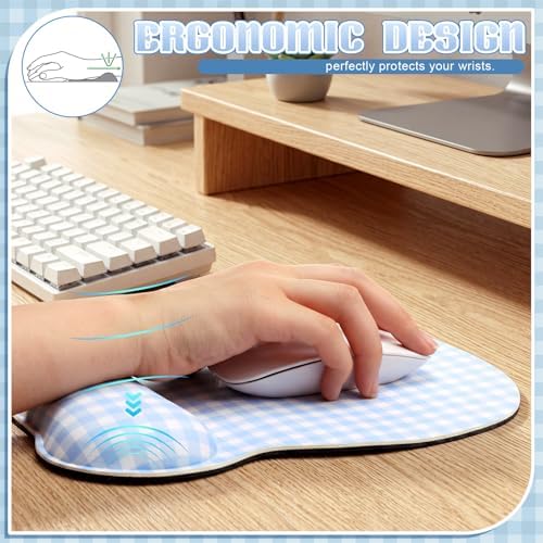 Sabary Blue Gingham Mouse Pad with Wrist Rest Checkered Mouse Pad