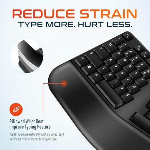 Delton Wireless Ergonomic Keyboard, 2.4G USB Dongle Full-Size Keyboard