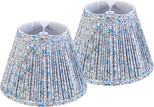 GO&SO Small Pleated Lamp Shades Set of 2,5"×9"×6.4" Bell Shade Boho Floral