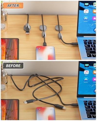 6 Pack Magnetic Cable Clips, Adjustable Cord Holder for Under Desk Cable Management, Adhesive Charger Wire Organizer Keeper for Home Office Desk Phone Car Wall Desktop Nightstand (Gray)
