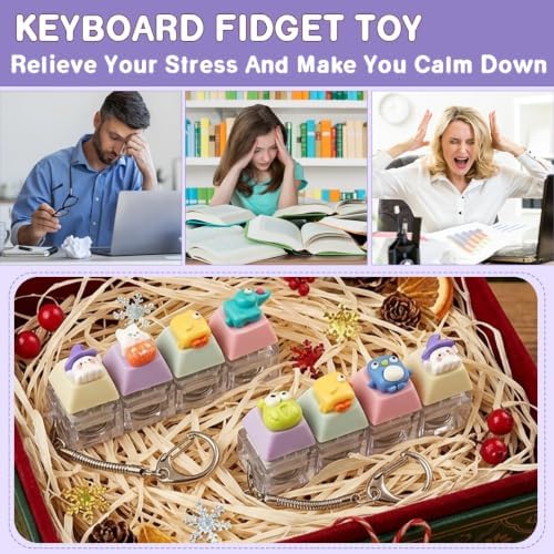 2 Pcs Resin Animals Keyboard Fidget Toy, Creamy & Clicky Fidget Keychain