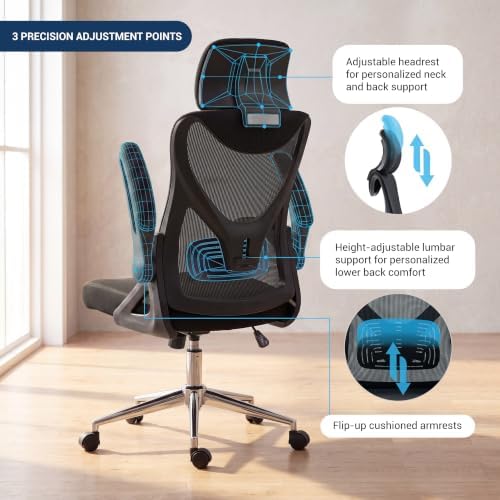 Mesh Home Office Desk Chair with Flip-Up Arms, Headrest & Lumbar Support