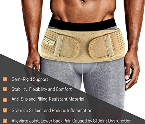 Vriksasana Posture Sacroiliac Hip Belt for Women and Men That Alleviates Sciatic, Pelvic, Lower Back, Leg and Sacral Nerve Pain Caused by Si Joint Dysfunction| Trochanter Brace (Petite, Nude)