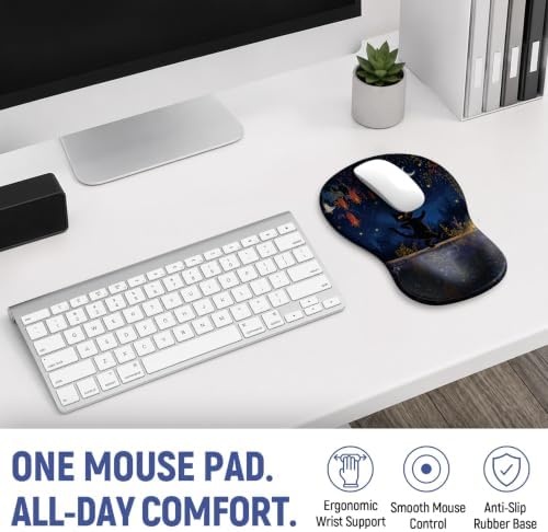 Ergonomic Mouse Pad with Wrist Rest, Gel Wrist Support, Starlit Cat