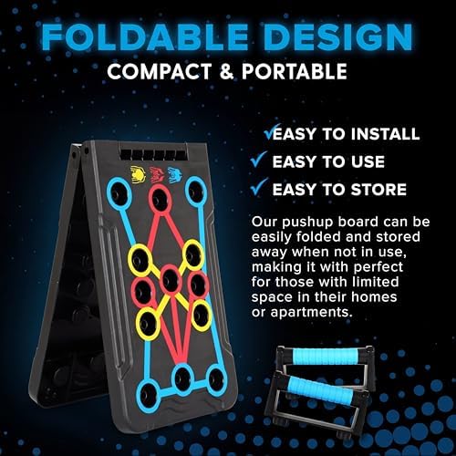Foldable Push Up Board - Home Workout Equipment with Color-Coded System - Multi-Functional Push-Up Stands for Strength Training, Chest, Arms & Core - Portable Gym for Men & Women