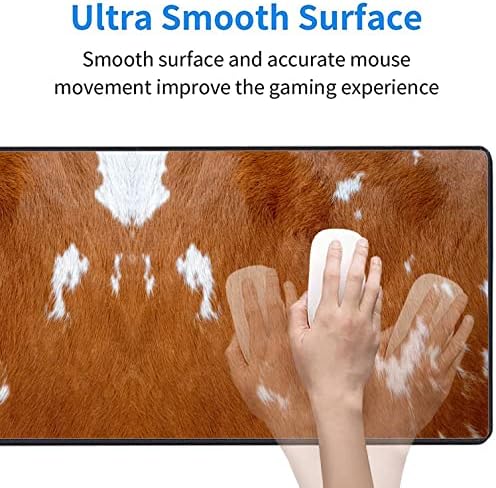 Large Gaming Mouse Pad, Keyboard Wrist Rest pad + Mouse Wrist pad + Coaster Set Extended Waterproof Non-Slip Table mat Suitable for Home Office Learning Games - Cowhide Leopard Brown Cow