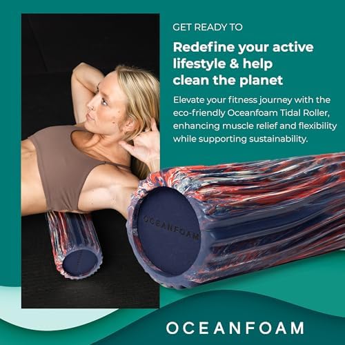 Oceanfoam Tidal Exercise Foam Roller (Red, Dark Navy & Natural Marbled)