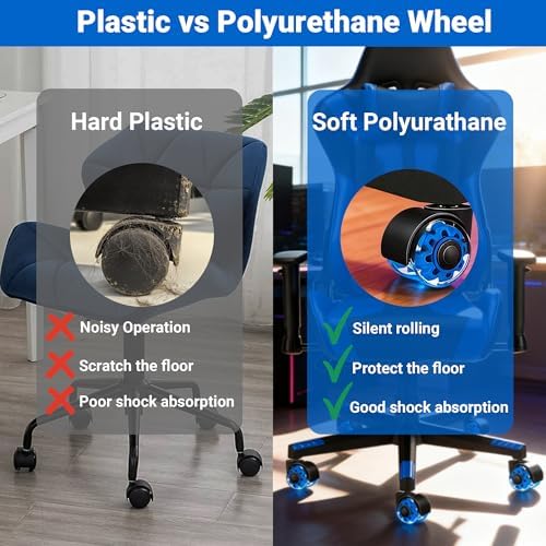 Blue Office Chair Casters, 2 Inch Heavy-Duty Rubber Chair Casters Replacement, Computer Gaming Desk Chair Casters Wheels-Set of 5, Smooth Rolling for Hardwood Carpet Tile Floors, 11*22mm Universal fit