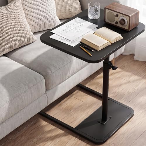 GOYLSER Large C Shaped Tv Trays Living Room End Table End Stand, Black Minimalist Wooden c Table for Sofa, Height Adjustable Tv Tray Tables Swivel Side Table for Dinner Eating