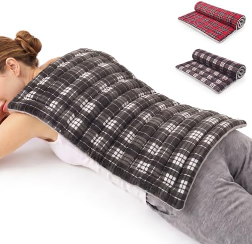 Extra Large Microwave Heating Pad for Back, 24.4 X 14.17 Tartan Grey