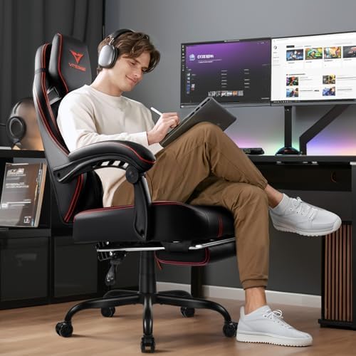 VITESSE Big and Tall Gaming Chair 400lb Weight Capacity with Footrest, Ergonomic Video Game Chair for Adults with Oversized Headrest and Lumbar Pillow, Computer Chair Gaming for Office