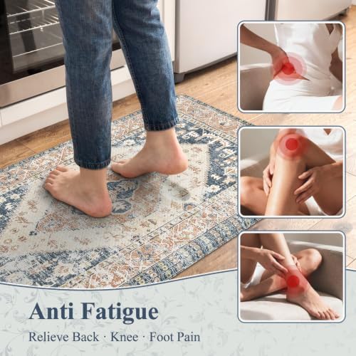 KIMODE Kitchen Rugs and Mats 2PCS Cushioned Anti Fatigue Kitchen Mats Blue