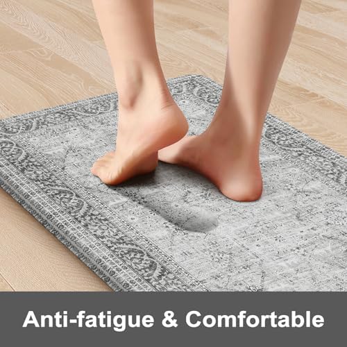 KIMODE Anti Fatigue Kitchen Mat 2PCS,Waterproof Farmhouse Kitchen Rugs Grey