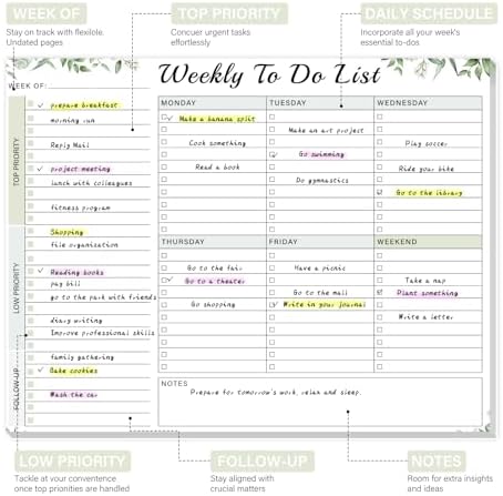 TREES Weekly To-Do List Notepad, 52-Week Desk Planner Organizer, 8.5" x 11"