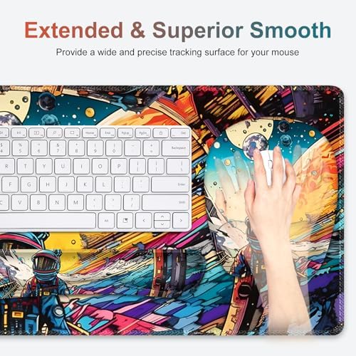 Large Anime Mouse Pad with Wrist Support 4 in1 Set, XXL Big Game Mousepad + Keyboard Wrist Rest+Mouse Wrist Rest Pad +Coaster Gaming Mat for Home Office Computer Boy Man I Strange Planet Space Scene