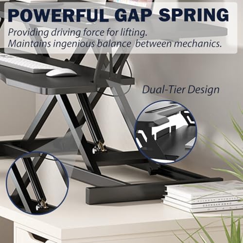 32" Height Adjustable Standing Desk Sit To Stand Converter with Wide Keyboard Tray for Home Office, Stand Up Desk Dual Monitor Riser Workstation with Spacious Tabletop for Laptops/Small Space (Black)