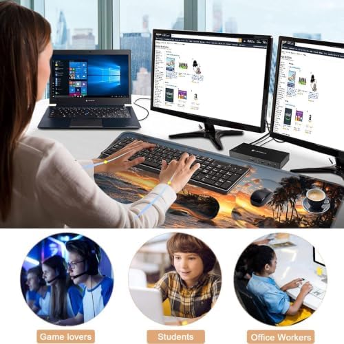 Mouse Pad,Large Pink Desk Mat, 4in1 XXL Mousepad + Keyboard Wrist Rest+Mouse Wrist Rest+Coaster Set with Ergonomic Desk Pad for Home Office Table Computer-Sunset Beach