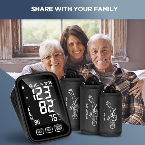 Blood Pressure Machine for Home Use - 3 Size Cuffs, Small 7"-9", Medium/Large 9"-17" and XL Extra Large 13"-21", Accurate Digital Automatic Upper Arm BP Monitor, Large Backlit Display, 3-User Mode