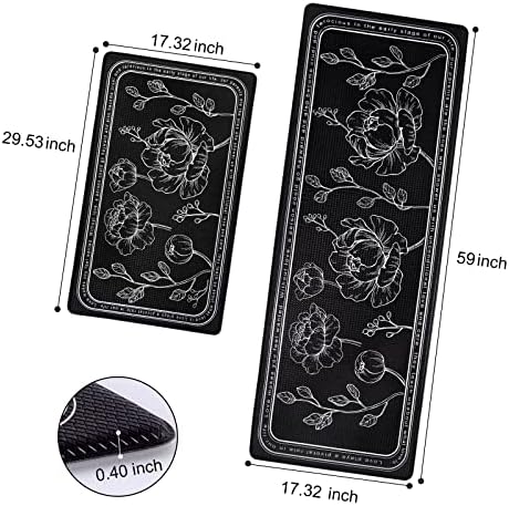 Kitchen Floor Mat Set of 2, Anti Fatigue Kitchen Mat 17"x59"+17"x29"
