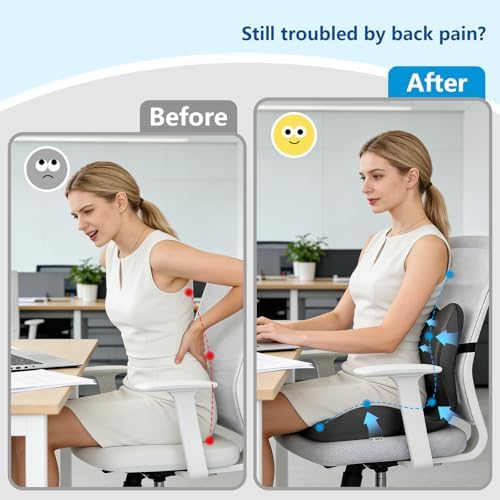 Ergonomic Memory Foam Seat Cushion with Strap for Office Chair (Dark Grey)