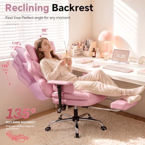 Mr IRONSTONE Big and Tall Gaming Chair 400lbs, Heavy Duty Office Chair with Footrest, High Back Computer Chair with Thick Padded Seat and Lumbar Support, Wide Seat Reclining PU Leather Chair, Pink