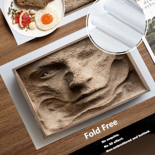Batmerry Sand Portrait Placemats, Formed Face in Frame Washable Linen Table Mats for Kitchen Table Double Insulation Decor Dining Set Indoor Outdoor 12X18 in Set of 6