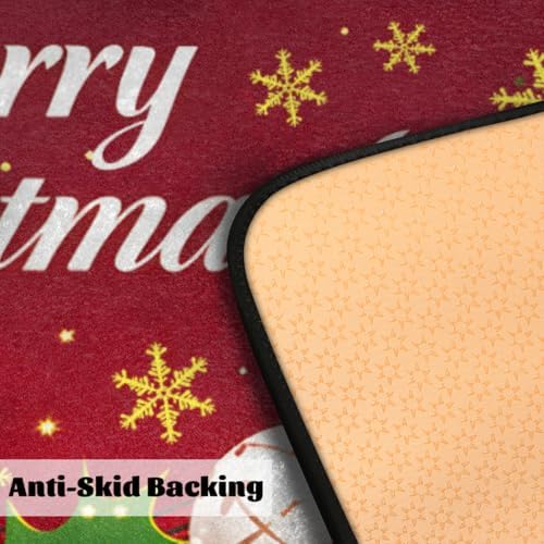 Christmas Door Mat Kitchen Mats, Christmas Merry Red Ball Holly Door Rugs, Cushioned Anti Fatigue Absorbent Kitchen Rug, Non-Slip Standing Desk Mat, Front Door Rug for Floor, Office, Sink, 20"×39"
