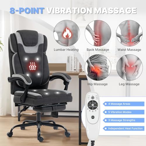 Massage Office Chair with Heat Reclining High Back Desk Chair