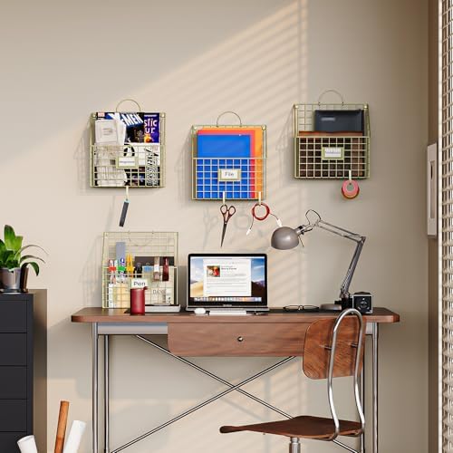 4 Packs Hanging Wall File Organizer with Hooks, Magazine Rack ,Mail Basket