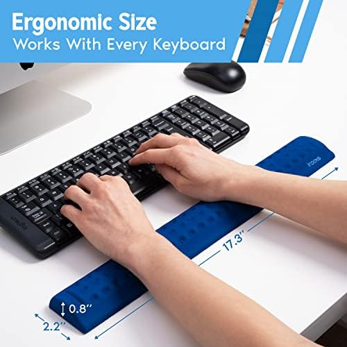 i-Rocks Ergonomic Memory Foam Keyboard Wrist Rest - Pain-Reducing, Cooling, Non-Slip, Blue, Minimalist