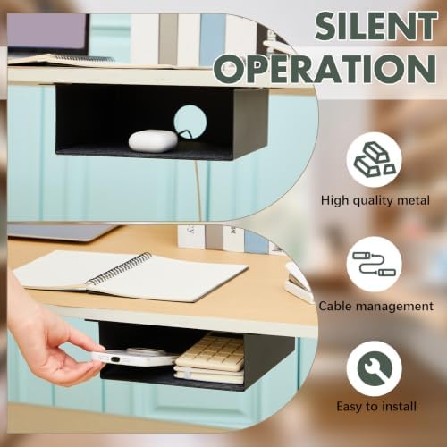 Yaocom 2 Pack Under Desk Hanging Shelf, Carbon Steel Storage Tray with Mute Felt Sheets, Mount Shelves Organizer for Office Home Workstation Gaming Desk Stand up(7.5x8x2.8 in/Storage Shelf,Black)