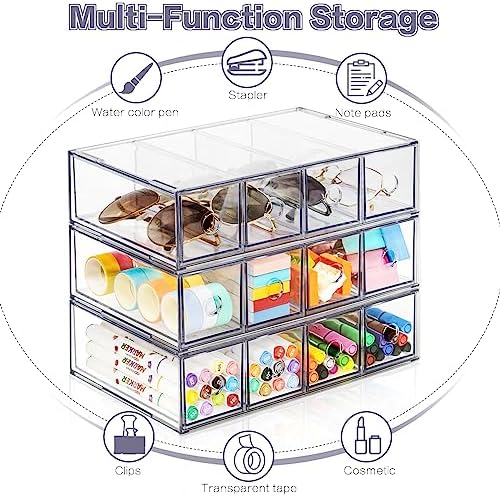 12-Drawer Desk Organizer, 3-Pack Stackable Desktop Storage Box
