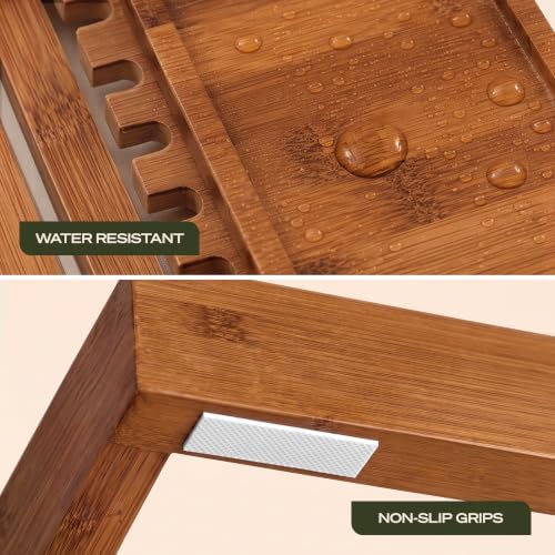 ROYAL CRAFT WOOD Premium Foldable Bathtub Tray Caddy - Wood Bath Tray for Tub, Bamboo Shelf, Expandable Bath Table Trays, Bathtub & Bathroom Accessories for New Home & Mothers, Birthday Gifts for Mom