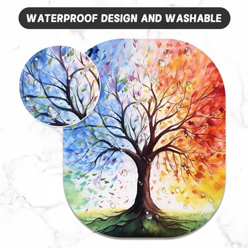 Small Mouse Pad, 6 x 7 Inch, Oval Mini Mouse Pad with Non-Slip Rubber Base for Laptop Wireless Mouse Keyboard Tray Mousepad, Colorful Trees