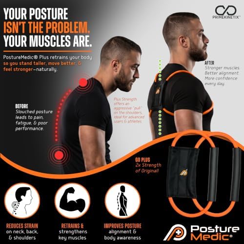 PRIMEKINETIX PostureMedic Dynamic Posture Brace for Neck,Upper,and Lower Back Support -For Enhanced Shoulder Alignment &Posture Improvement- 2XL (Orange)